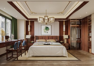 新中式家居卧室3D模型下载